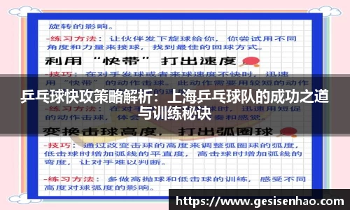 乒乓球快攻策略解析：上海乒乓球队的成功之道与训练秘诀